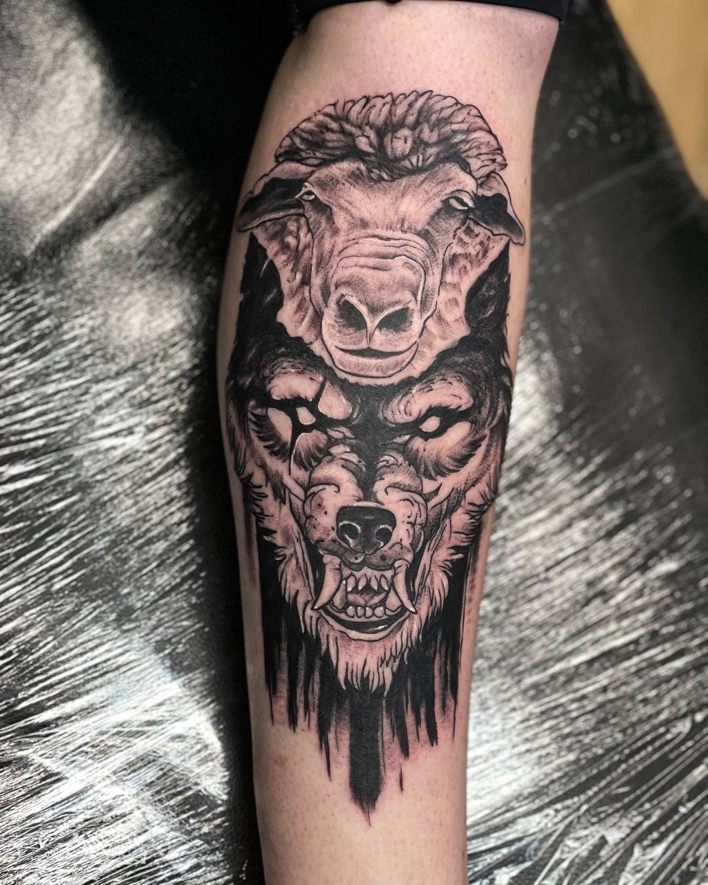 blackwork tattoo dark wolf tattoo by vatican lounge in manchester uk