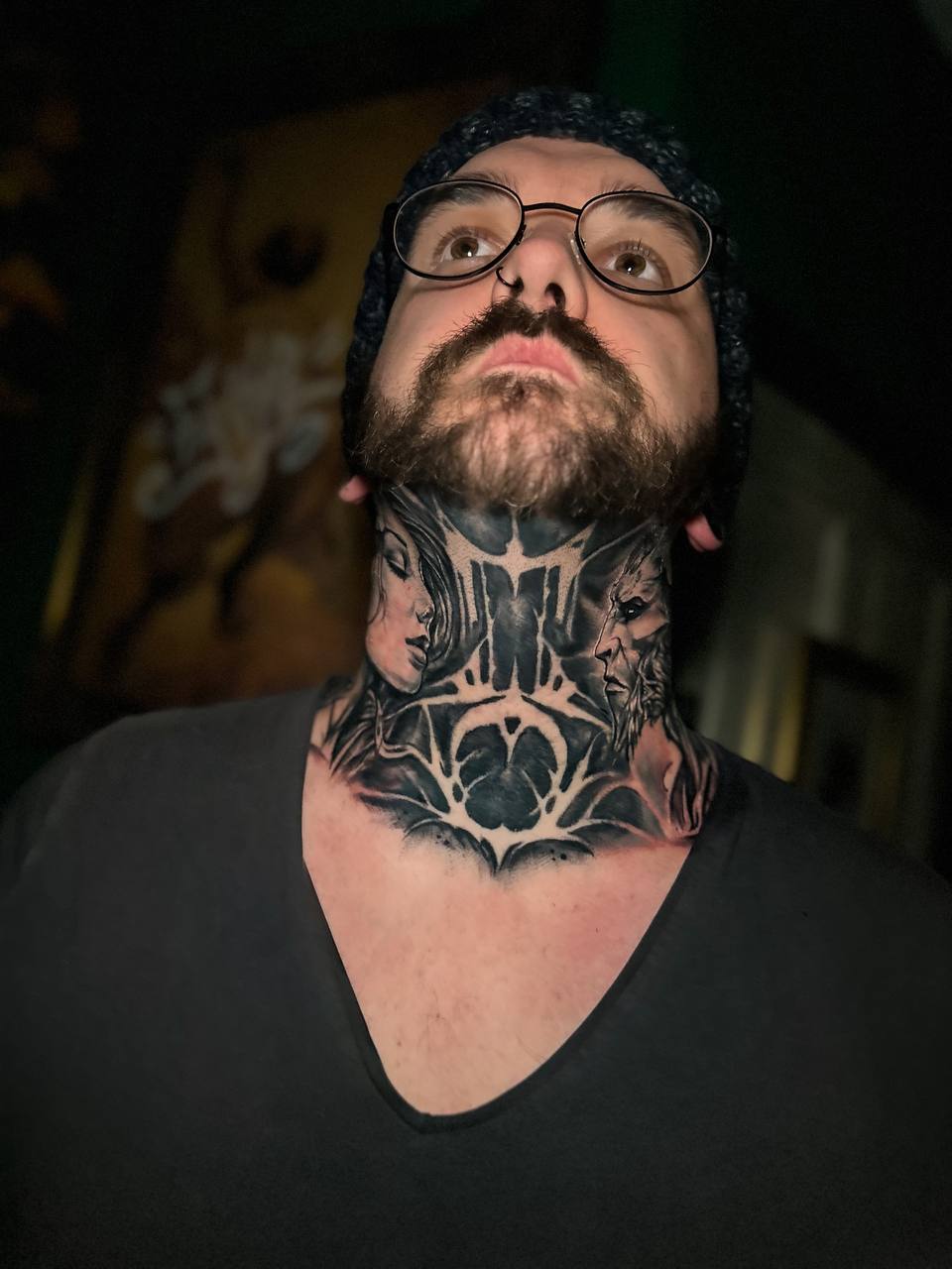 blackwork tattoo neck tattoo by vatican lounge in manchester uk