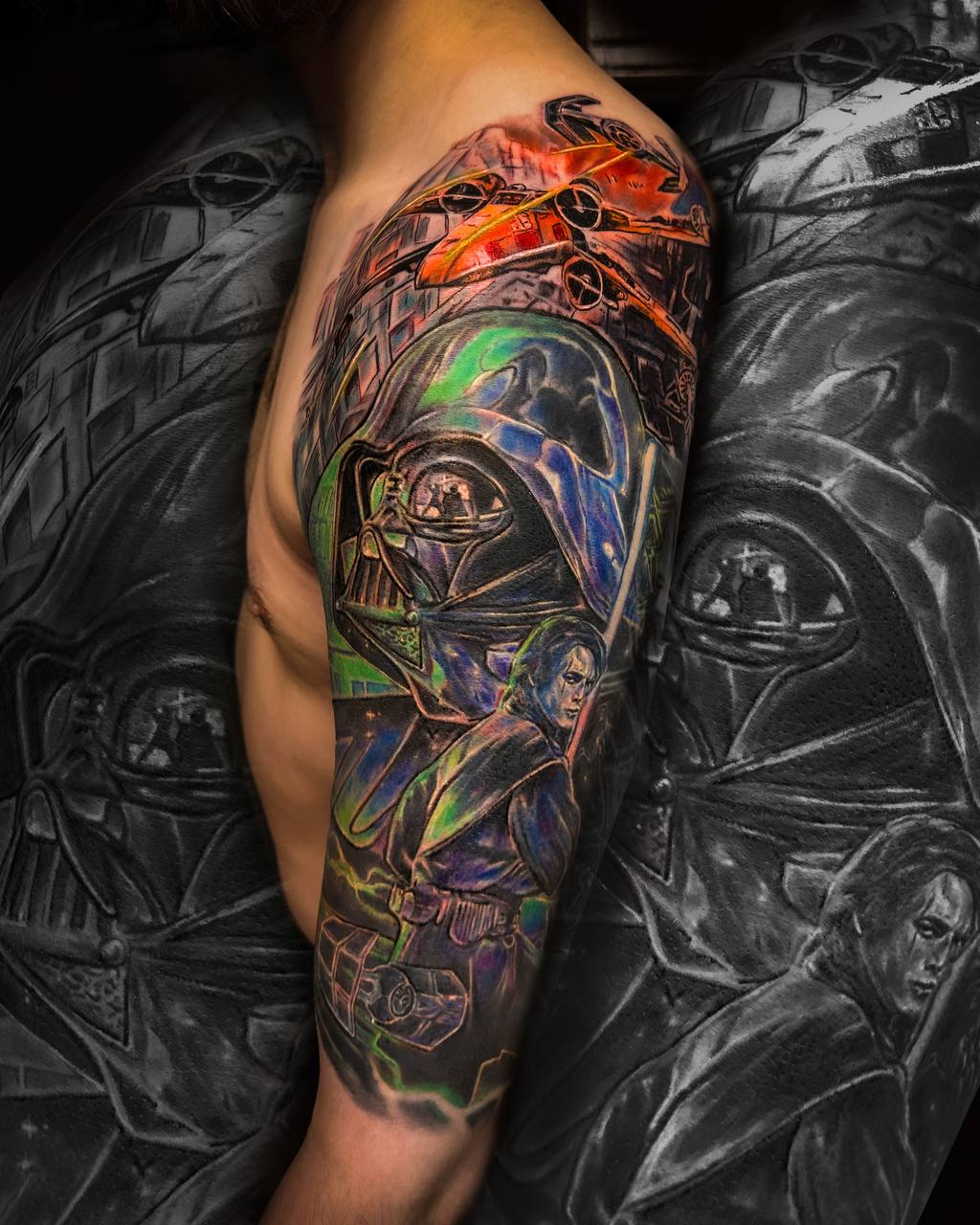 colour tattoo dark waider star war tattoo by vatican lounge manchester uk