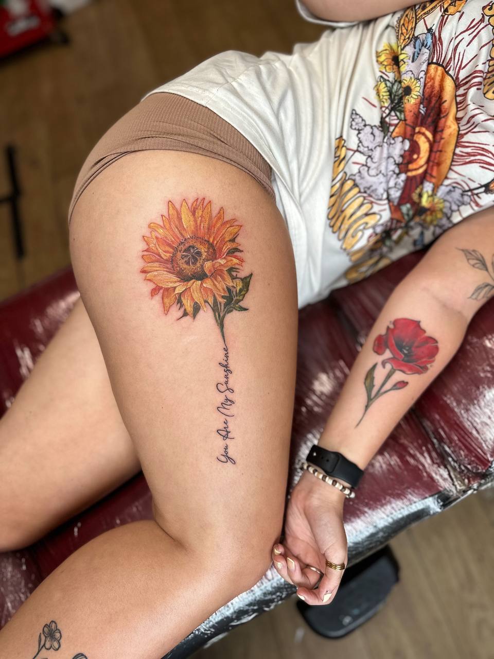 colour tattoo sunflower poppy tattoo by vatican lounge manchester uk