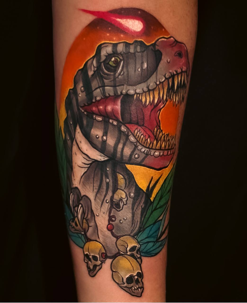 colour tattoo t rex dinosaur tattoo by vatican lounge manchester uk