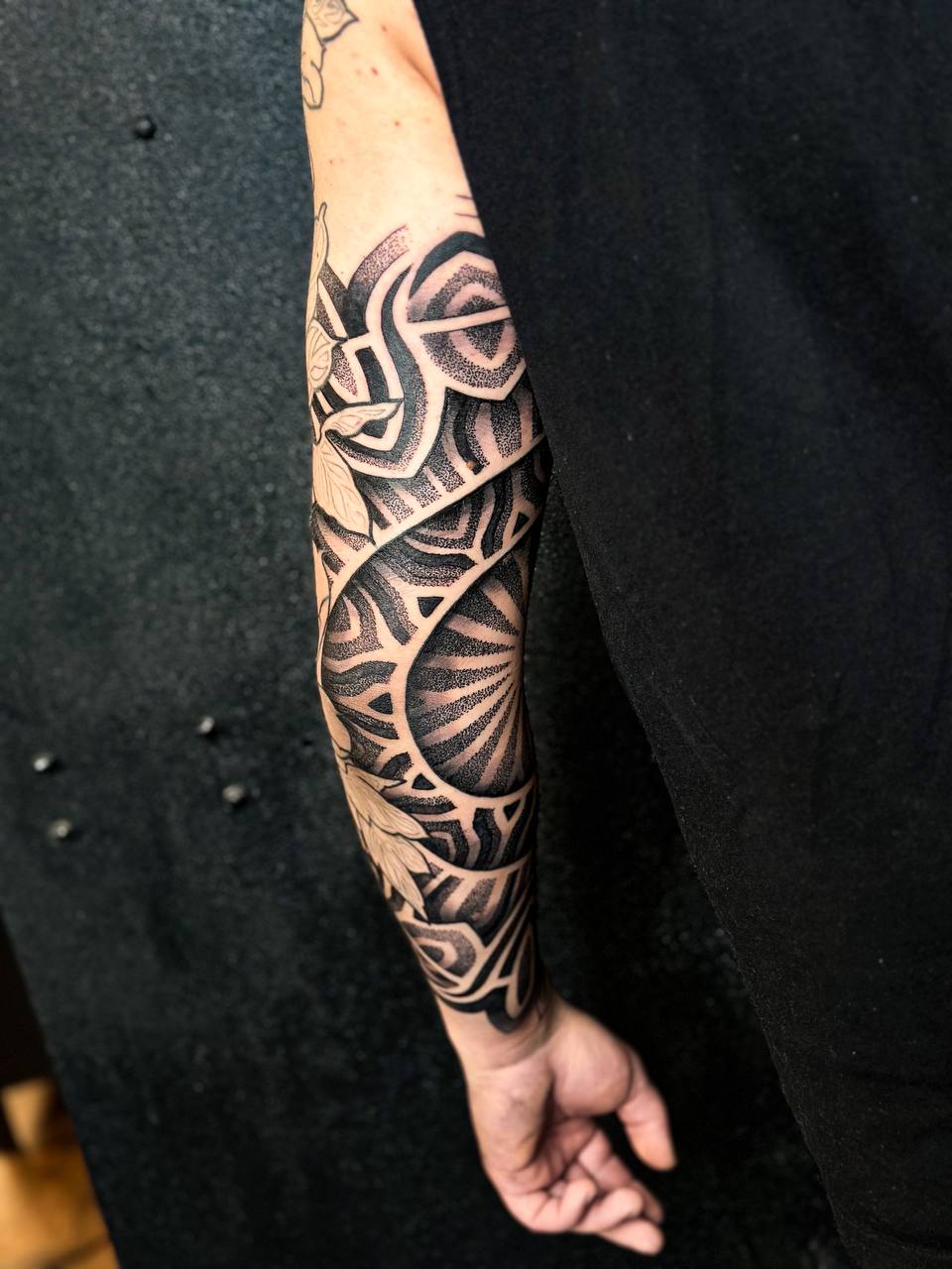 dot work tattoo geometric sleeve tattoo by vatican lounge in manchester uk