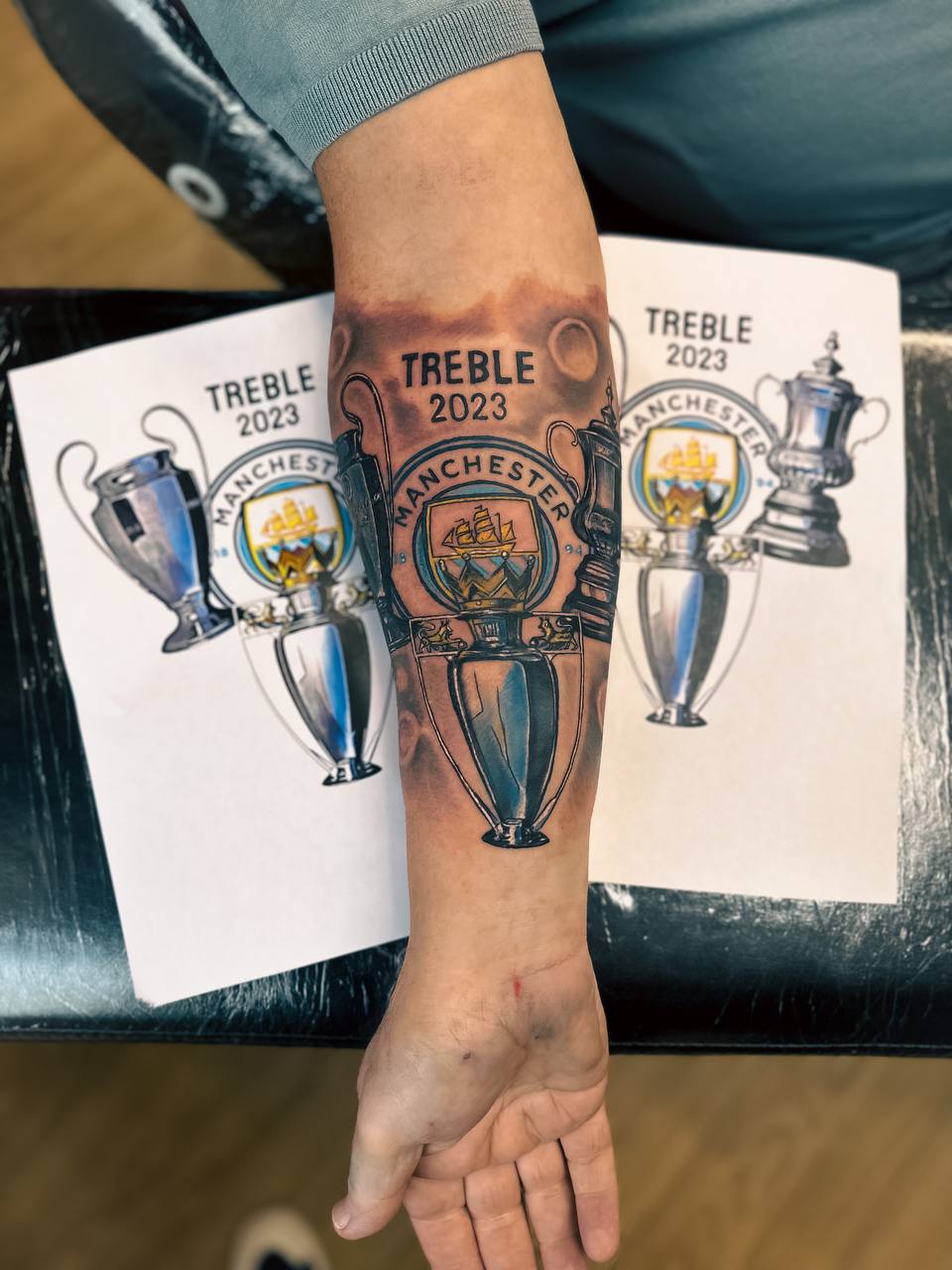 Football TATTOOS 9 football tattoo treble 2023 manchester city football club tattoo by vatican lounge in manchester uk