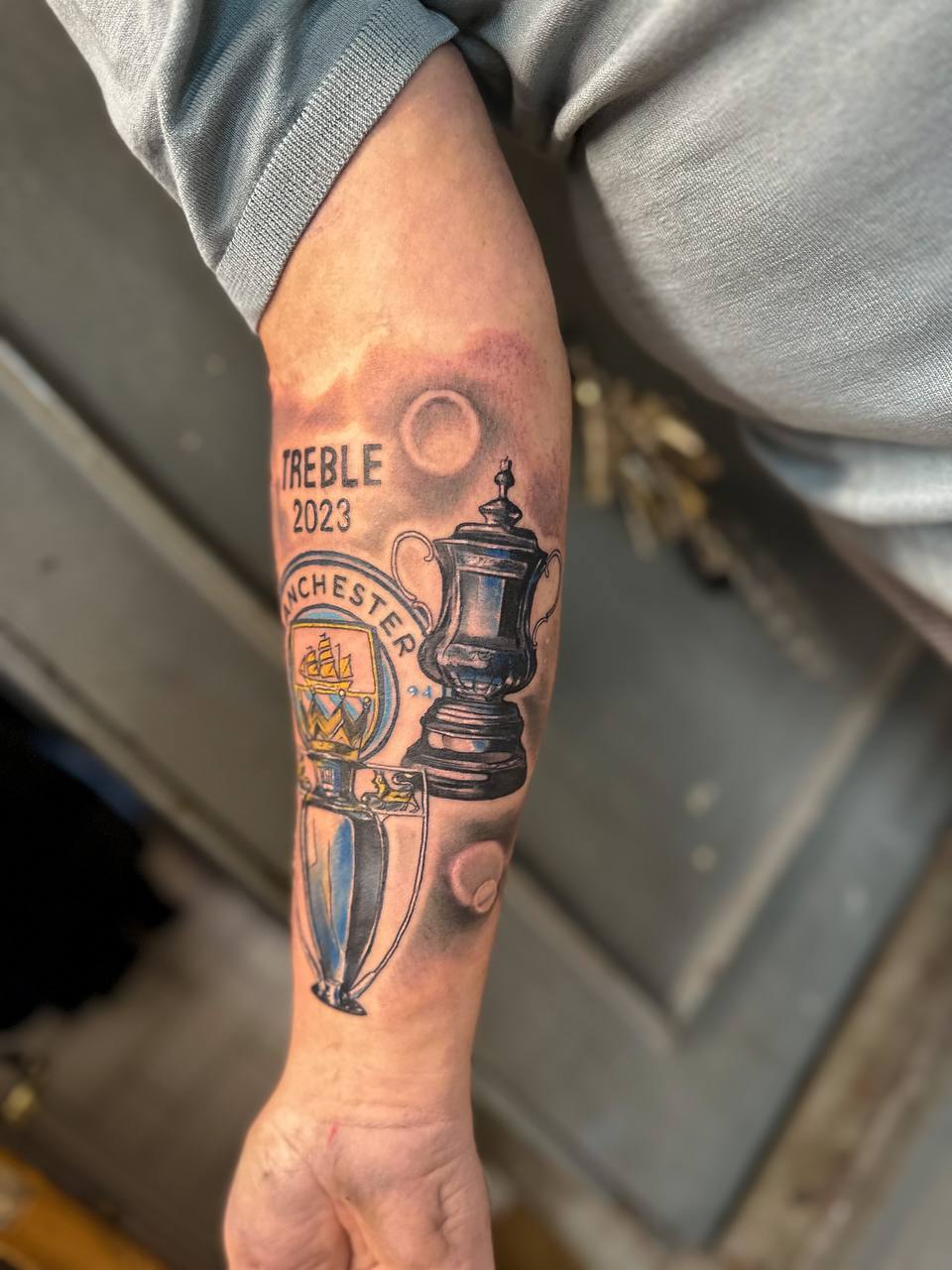 Football TATTOOS 1 football tattoo treble tattoo man city football club by vatican lounge in manchester uk