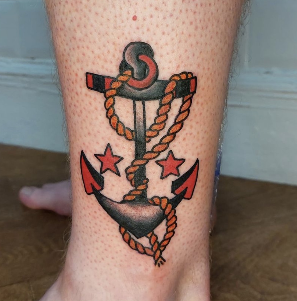 neo traditional tattoo anchor by vatican lounge in manchester uk