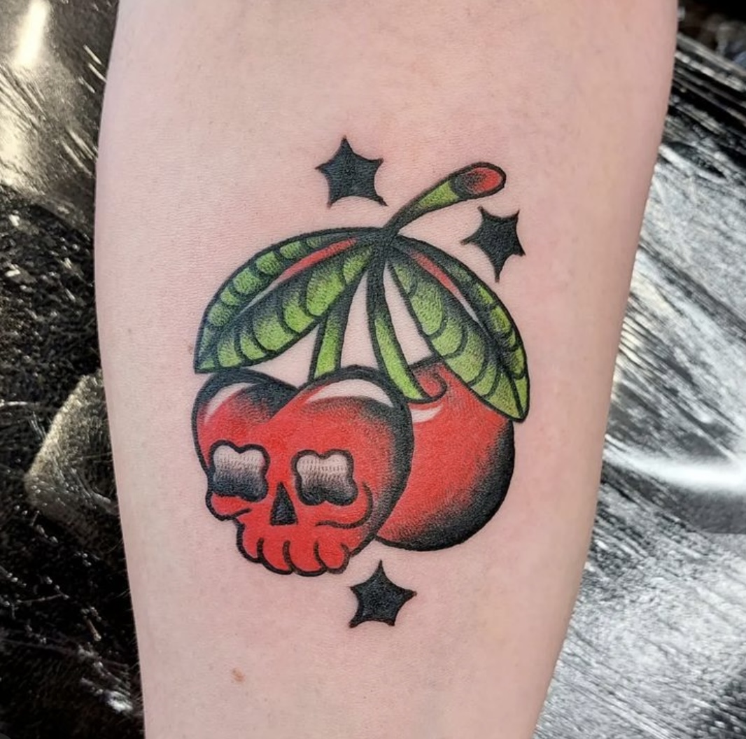 neo traditional tattoo cherries by vatican lounge in manchester uk