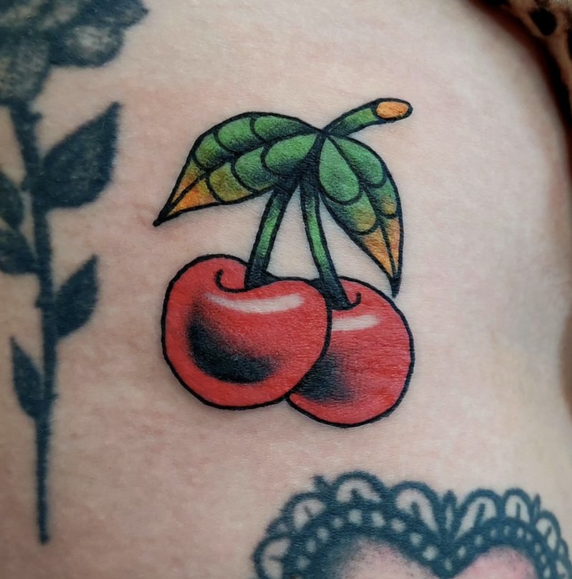 neo traditional tattoo cherry by vatican lounge in manchester uk