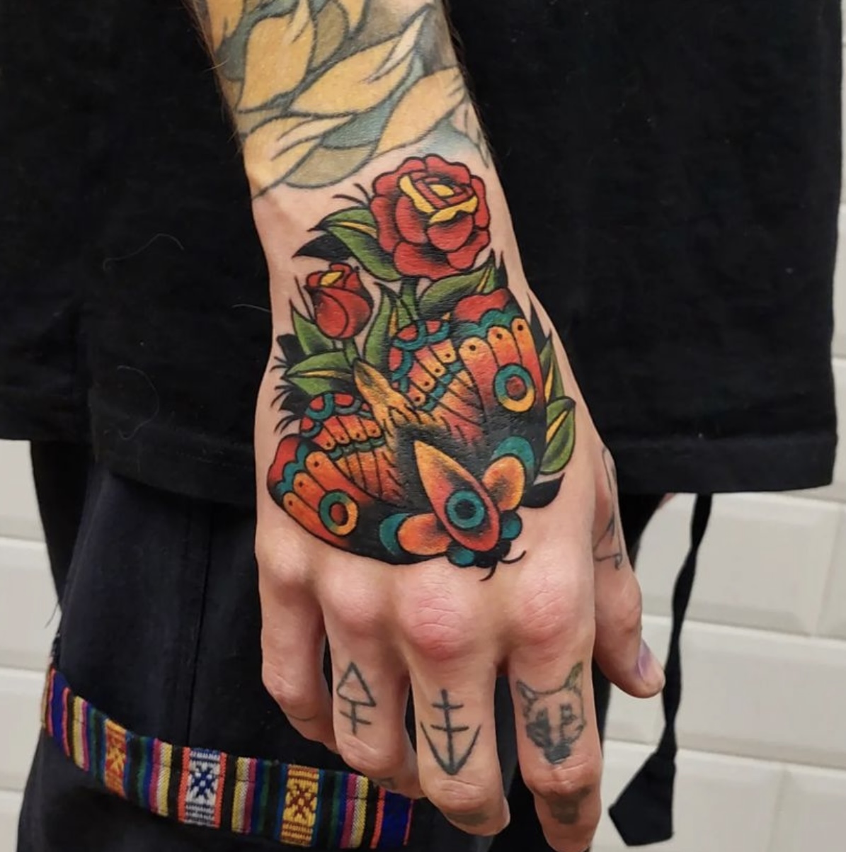 neo traditional tattoo colour flowers by vatican lounge in manchester uk