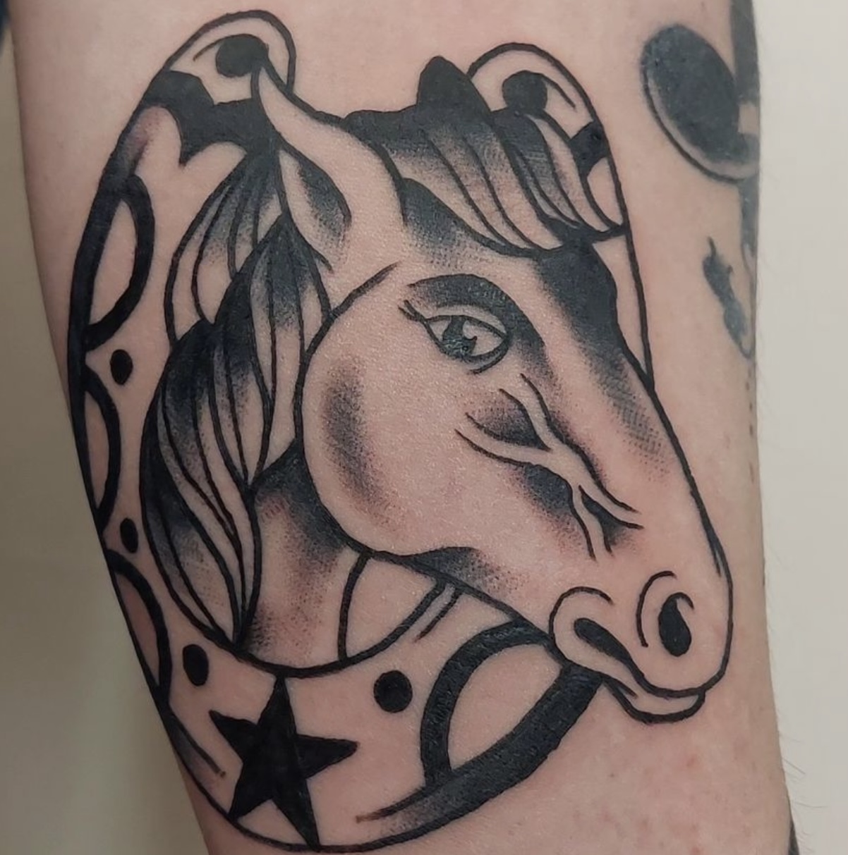 neo traditional tattoo horse by vatican lounge in manchester uk