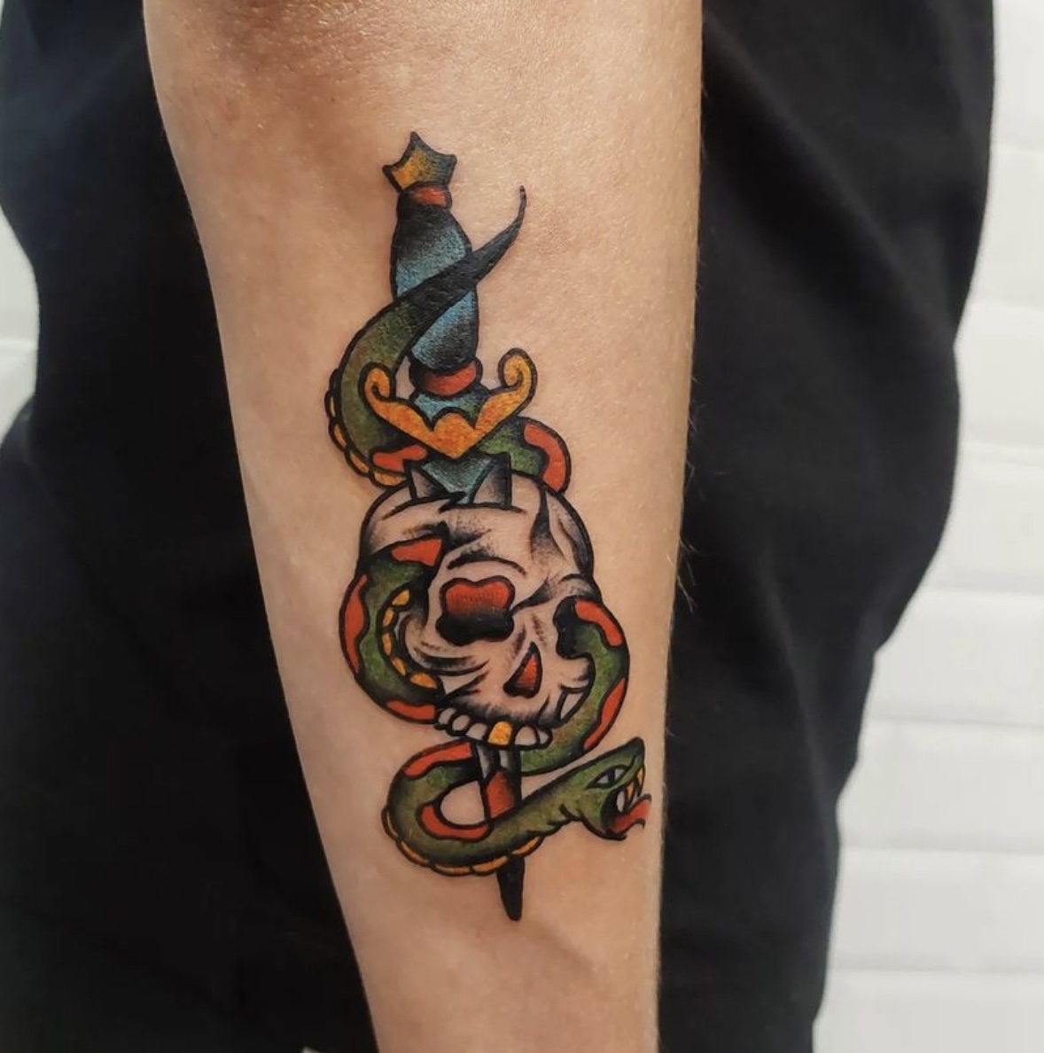 neo traditional tattoo katana and snake by vatican lounge in manchester uk