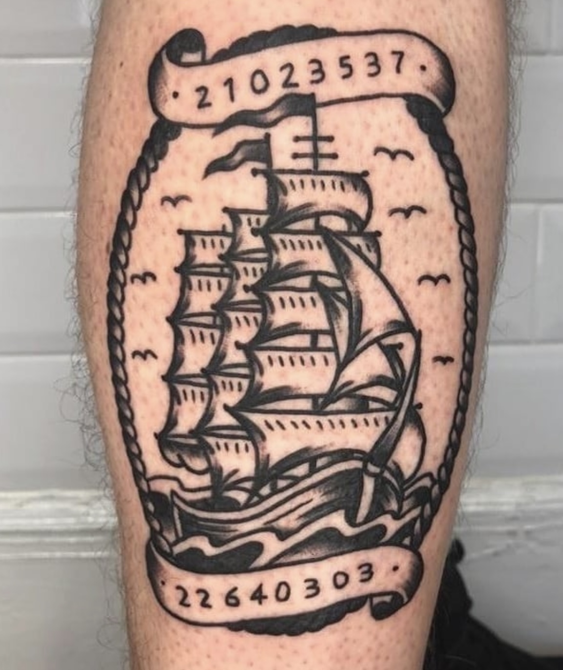 neo traditional tattoo sailing boat by vatican lounge in manchester uk