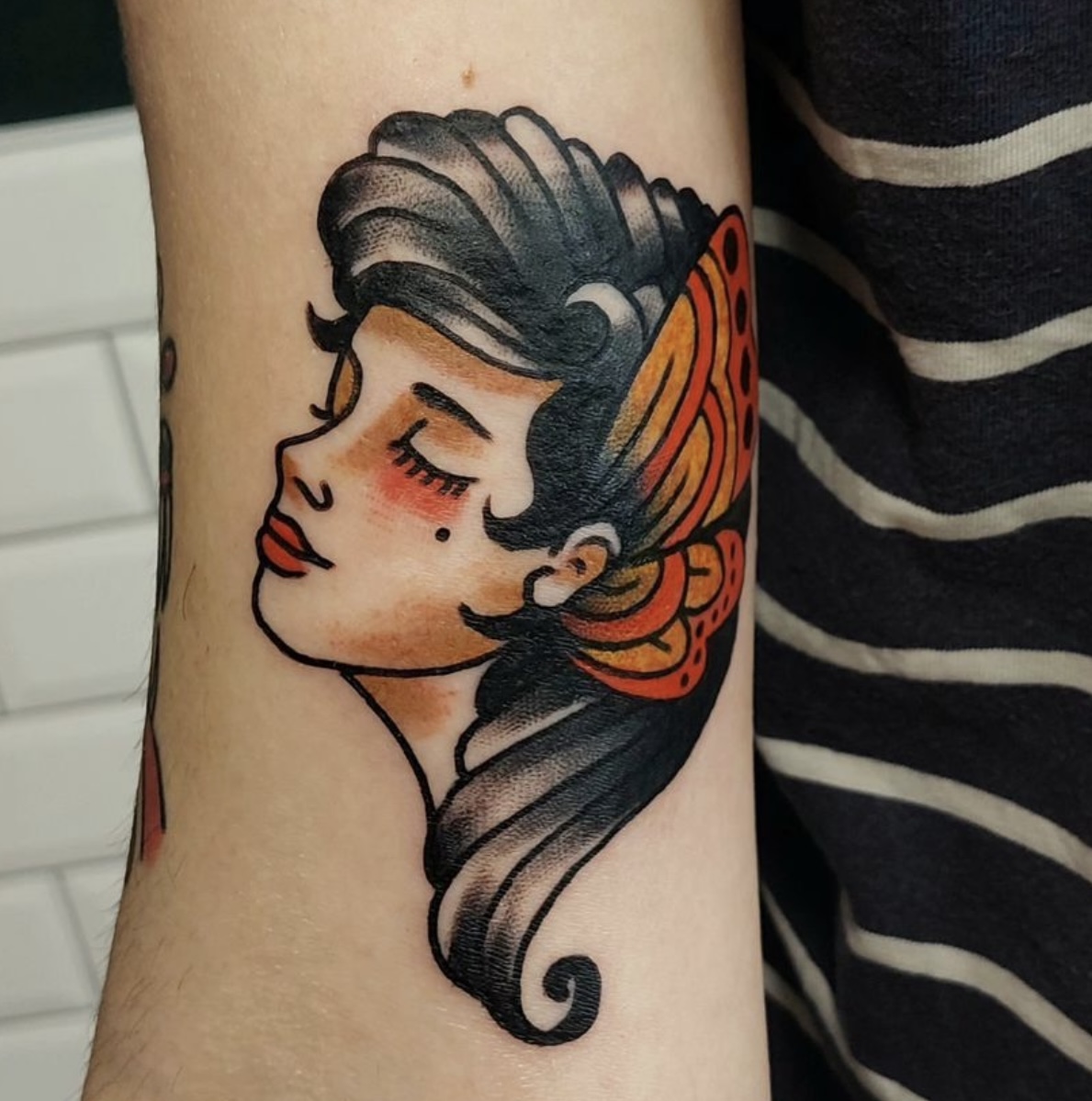 neo traditional tattoo woman by vatican lounge in manchester uk