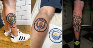 Football tattoo style by Vatican Lounge in Manchester. This collection highlights tattoos inspired by football themes, including club logos, team colors, and iconic football imagery. Perfect for fans and players alike, these designs celebrate the sport's passion and history with detailed, vibrant artwork.