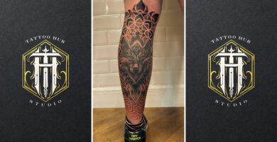 This collage of three images represents both the blog category and article. It highlights the geometric tattoo style, showing various geometric patterns and designs to illustrate the style as discussed in the blog post by Vatican Lounge in Manchester.