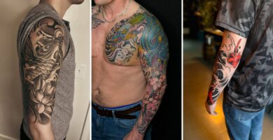 The collage of three images represents both the blog category and article. It showcases the Japanese tattoo style, featuring different examples and elements to illustrate the style as covered in the blog post by Vatican Lounge in Manchester.