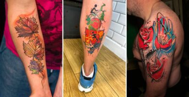 Watercolor tattoo styles by Vatican Lounge in Manchester. This category features a variety of tattoos showcasing vibrant, fluid colors and painterly effects. The designs highlight the artistic blend of colors and dynamic compositions that create a unique and expressive visual style.